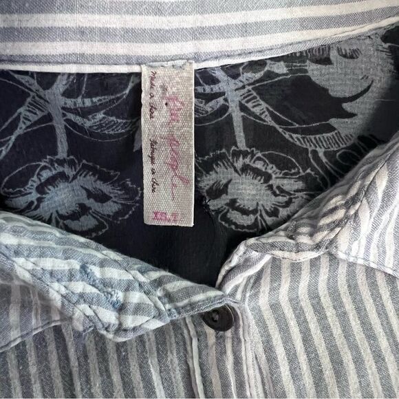 Free People Striped Floral Button Down Top Size Small - Picture 5 of 7